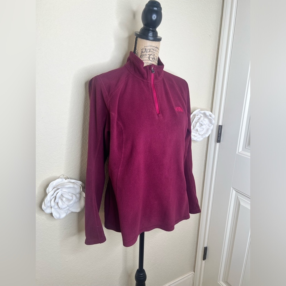 North Face 1/4 Zipper Burgundy Polartec Fleece Pullover Size Large - Picture 7 of 14